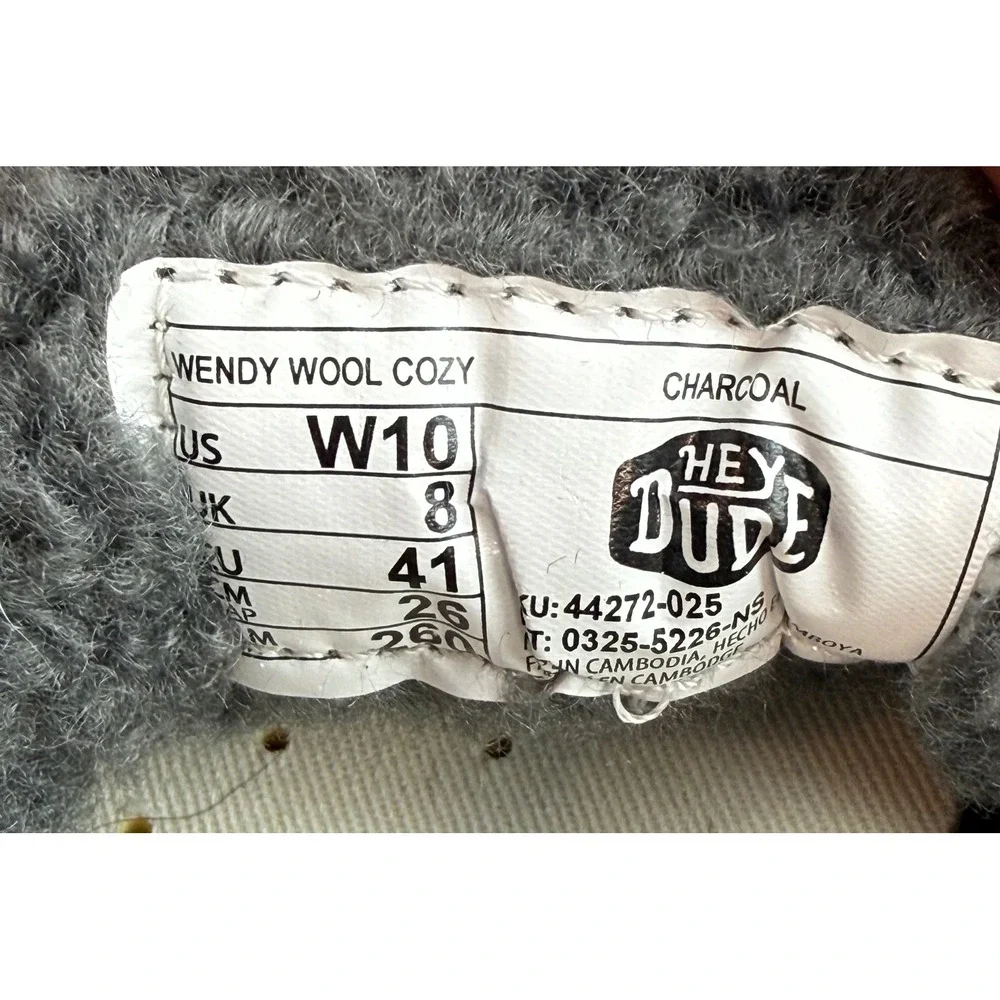 Hey Dude Wendy Wool Cozy Charcoal Grey Faux Fur Lined Loafers Women Sz 10